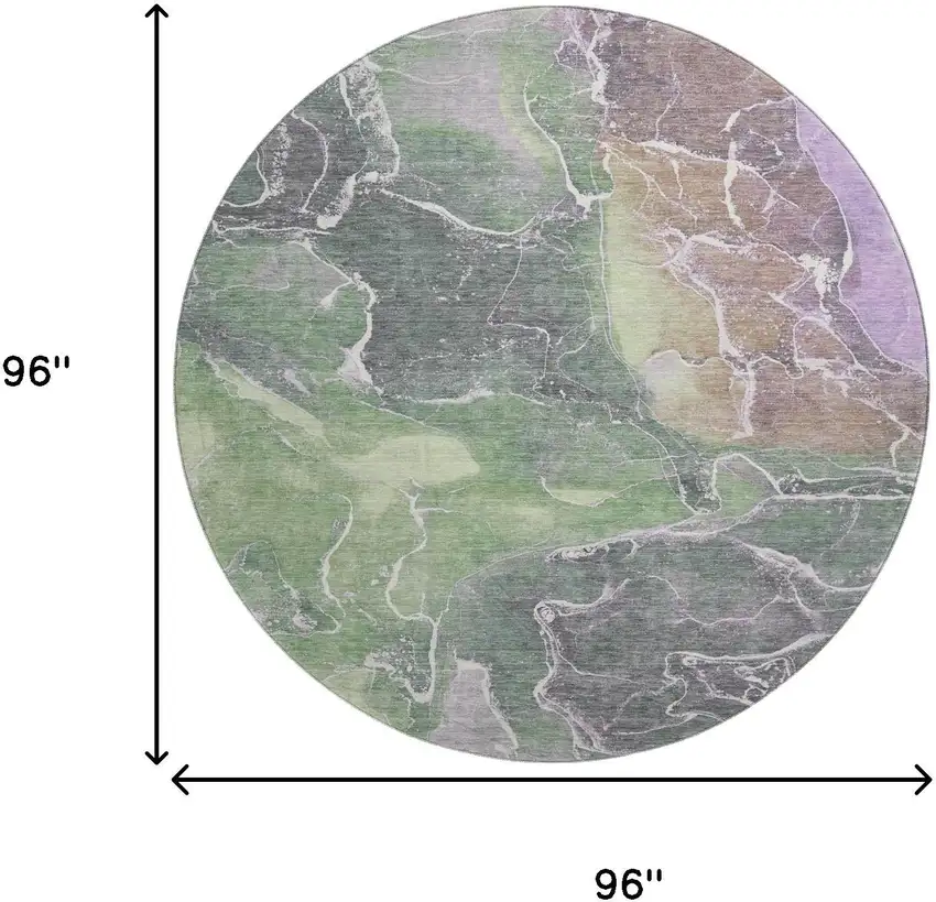 8' Green Purple And Gray Abstract Washable Round Rug With UV Protection Photo 9