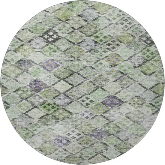 8' Green Purple And Gray Geometric Washable Round Rug With UV Protection Photo 3