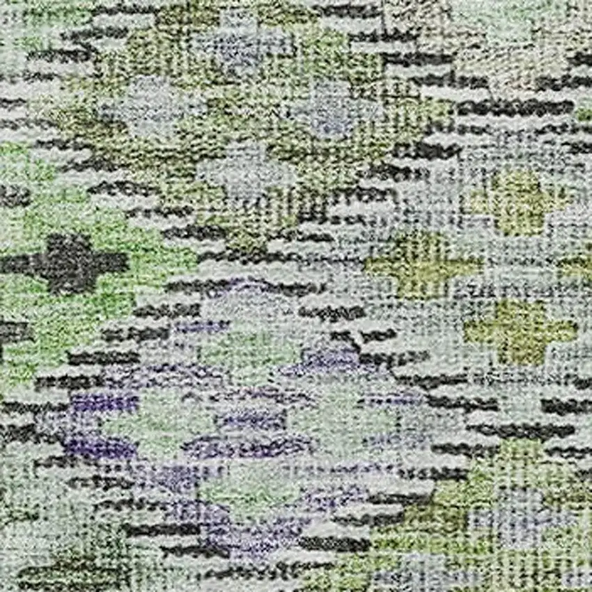 8' Green Purple And Gray Geometric Washable Round Rug With UV Protection Photo 2