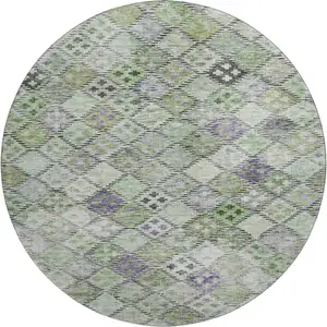 Photo of 8' Green Purple And Gray Geometric Washable Round Rug With UV Protection
