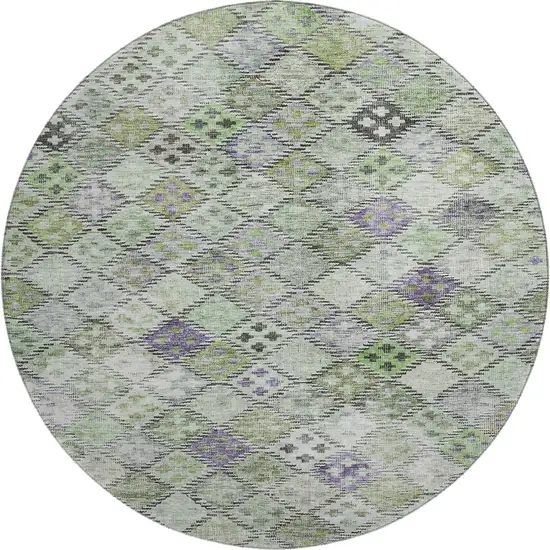 8' Green Purple And Gray Geometric Washable Round Rug With UV Protection Photo 1