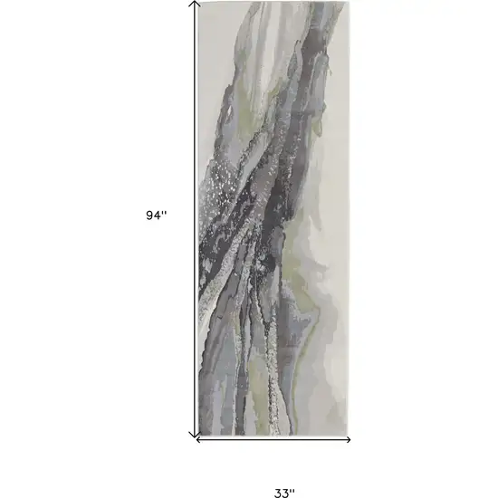 8' Green Purple And Ivory Abstract Power Loom Runner Rug Photo 4