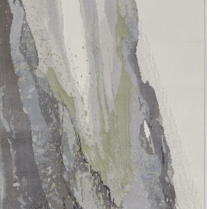 8' Green Purple And Ivory Abstract Power Loom Runner Rug Photo 5