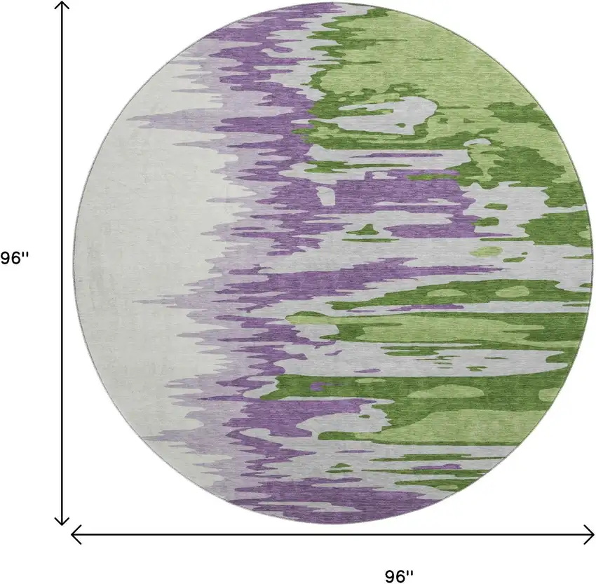 8' Green Purple And Ivory Abstract Washable Round Rug With UV Protection Photo 9