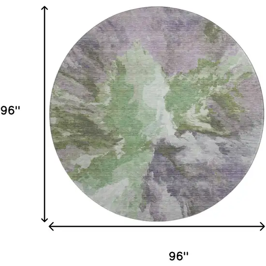 8' Green Purple And Ivory Abstract Washable Round Rug With UV Protection Photo 9