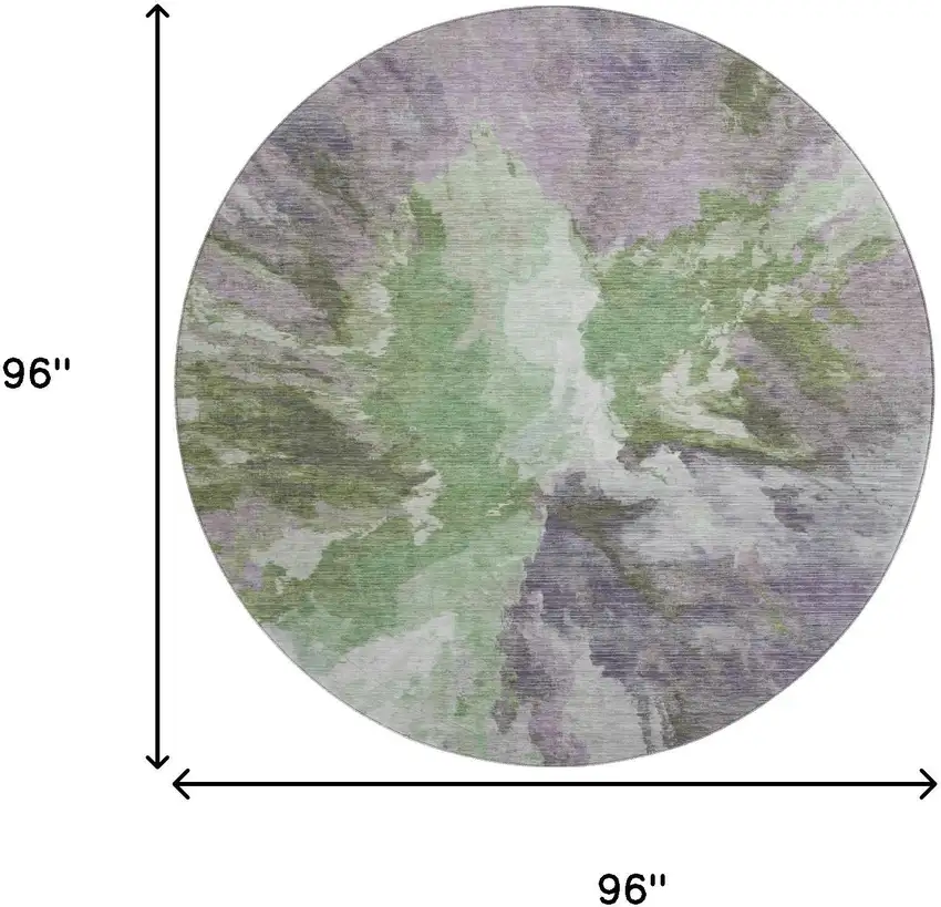 8' Green Purple And Ivory Abstract Washable Round Rug With UV Protection Photo 9