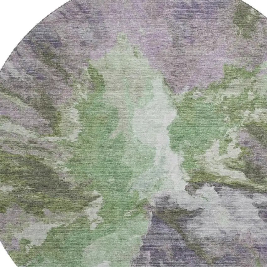 8' Green Purple And Ivory Abstract Washable Round Rug With UV Protection Photo 2