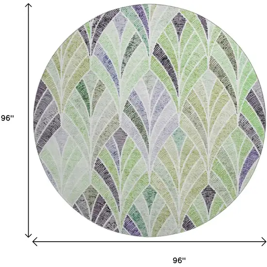 8' Green Purple And Ivory Geometric Washable Round Rug With UV Protection Photo 3