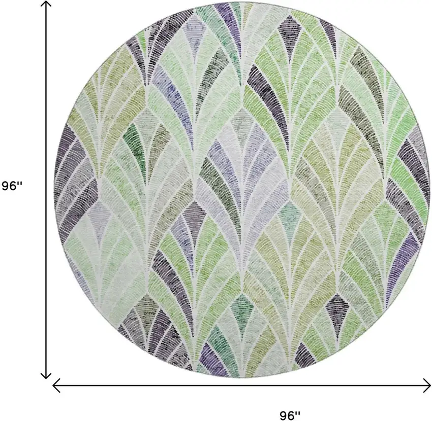 8' Green Purple And Ivory Geometric Washable Round Rug With UV Protection Photo 3