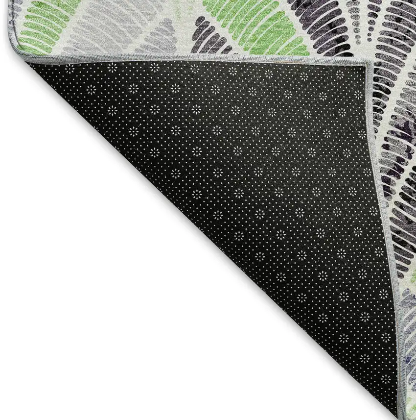 8' Green Purple And Ivory Geometric Washable Round Rug With UV Protection Photo 6