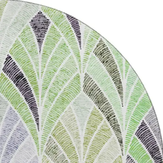 8' Green Purple And Ivory Geometric Washable Round Rug With UV Protection Photo 4