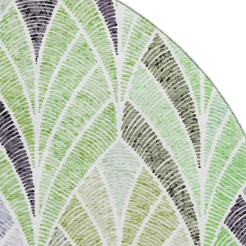 8' Green Purple And Ivory Geometric Washable Round Rug With UV Protection Photo 3
