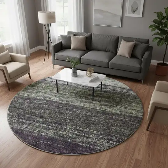 8' Green Purple And Ivory Ombre Washable Round Rug With UV Protection Photo 2