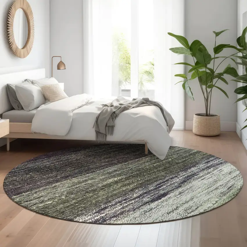 8' Green Purple And Ivory Ombre Washable Round Rug With UV Protection Photo 5