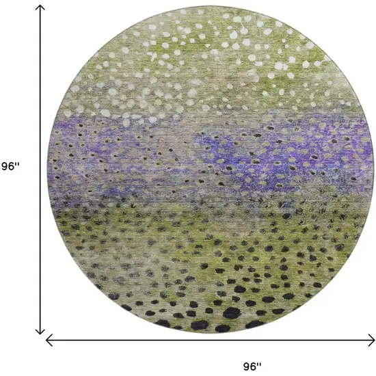 8' Green Purple And Ivory Polka Dot Washable Round Rug With UV Protection Photo 9