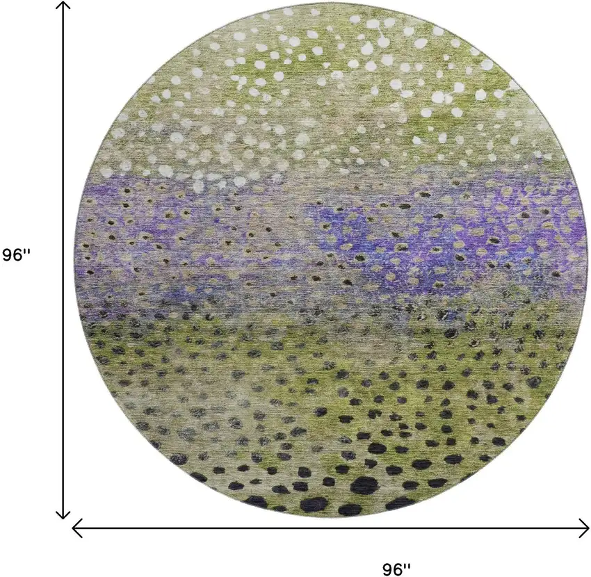 8' Green Purple And Ivory Polka Dot Washable Round Rug With UV Protection Photo 9