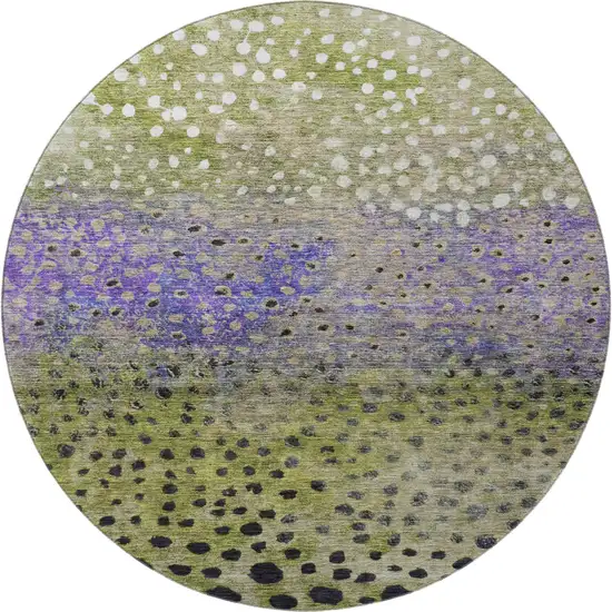 8' Green Purple And Ivory Polka Dot Washable Round Rug With UV Protection Photo 3