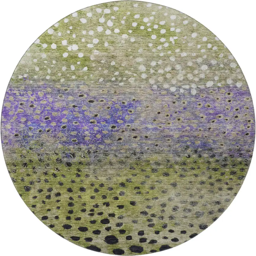 8' Green Purple And Ivory Polka Dot Washable Round Rug With UV Protection Photo 3