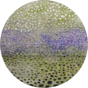 Photo of 8' Green Purple And Ivory Polka Dot Washable Round Rug With UV Protection