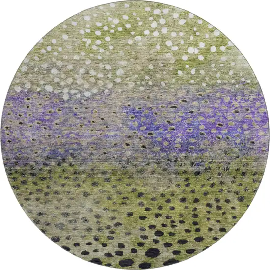 8' Green Purple And Ivory Polka Dot Washable Round Rug With UV Protection Photo 1