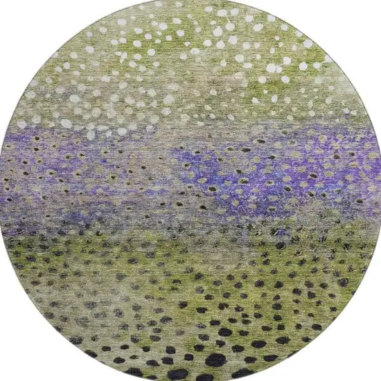 8' Green Purple And Ivory Polka Dot Washable Round Rug With UV Protection Photo 2