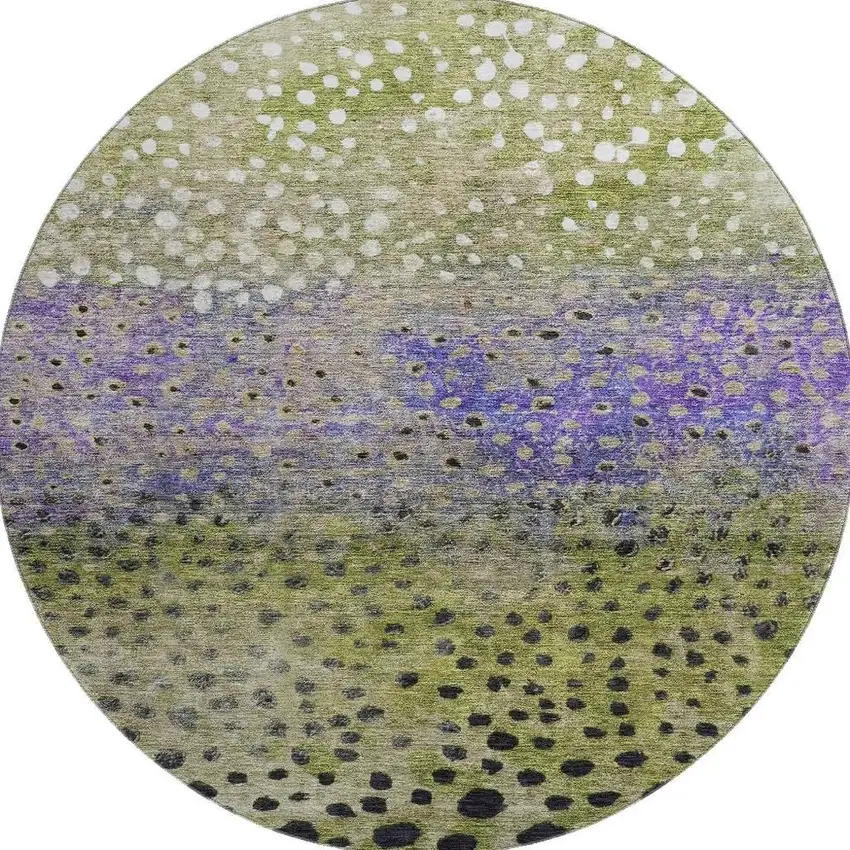 8' Green Purple And Ivory Polka Dot Washable Round Rug With UV Protection Photo 2