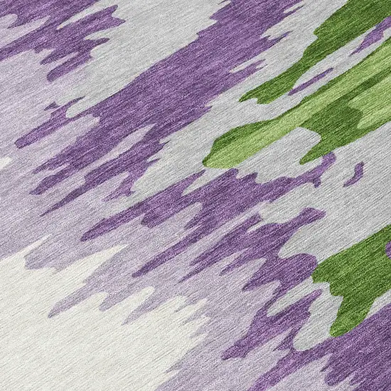 8' Green Purple And Ivory Round Abstract Washable Indoor Outdoor Area Rug Photo 9