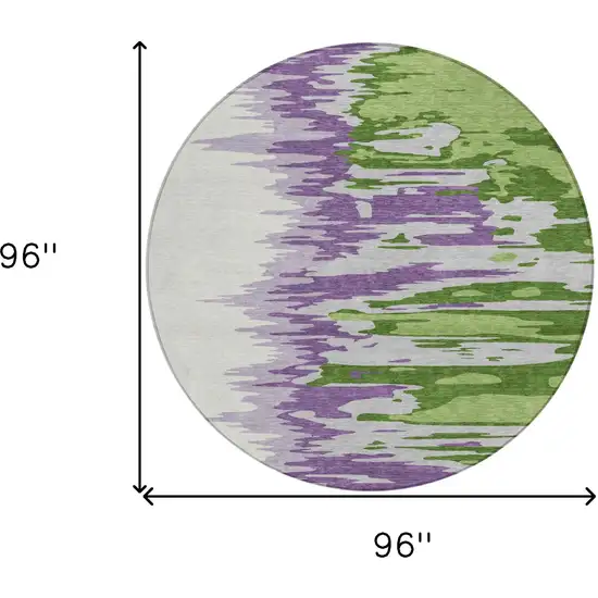 8' Green Purple And Ivory Round Abstract Washable Indoor Outdoor Area Rug Photo 8