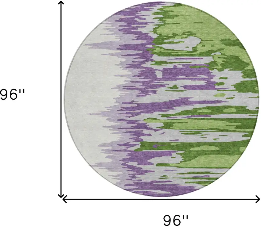 8' Green Purple And Ivory Round Abstract Washable Indoor Outdoor Area Rug Photo 8