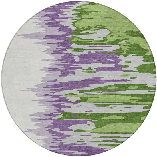 8' Green Purple And Ivory Round Abstract Washable Indoor Outdoor Area Rug Photo 2