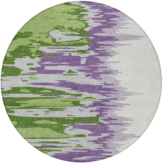 8' Green Purple And Ivory Round Abstract Washable Indoor Outdoor Area Rug Photo 5