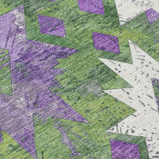 8' Green Purple And Ivory Round Aztec Washable Indoor Outdoor Area Rug Photo 9