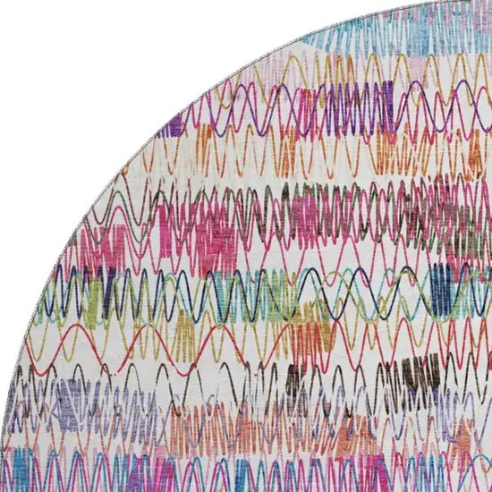 8' Green Purple And Orange Striped Washable Round Rug With UV Protection Photo 4