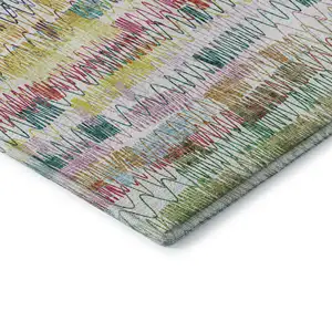 Photo of 8' Green Purple And Orange Striped Washable Round Rug With UV Protection