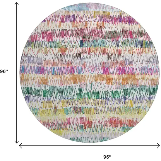 8' Green Purple And Orange Striped Washable Round Rug With UV Protection Photo 3