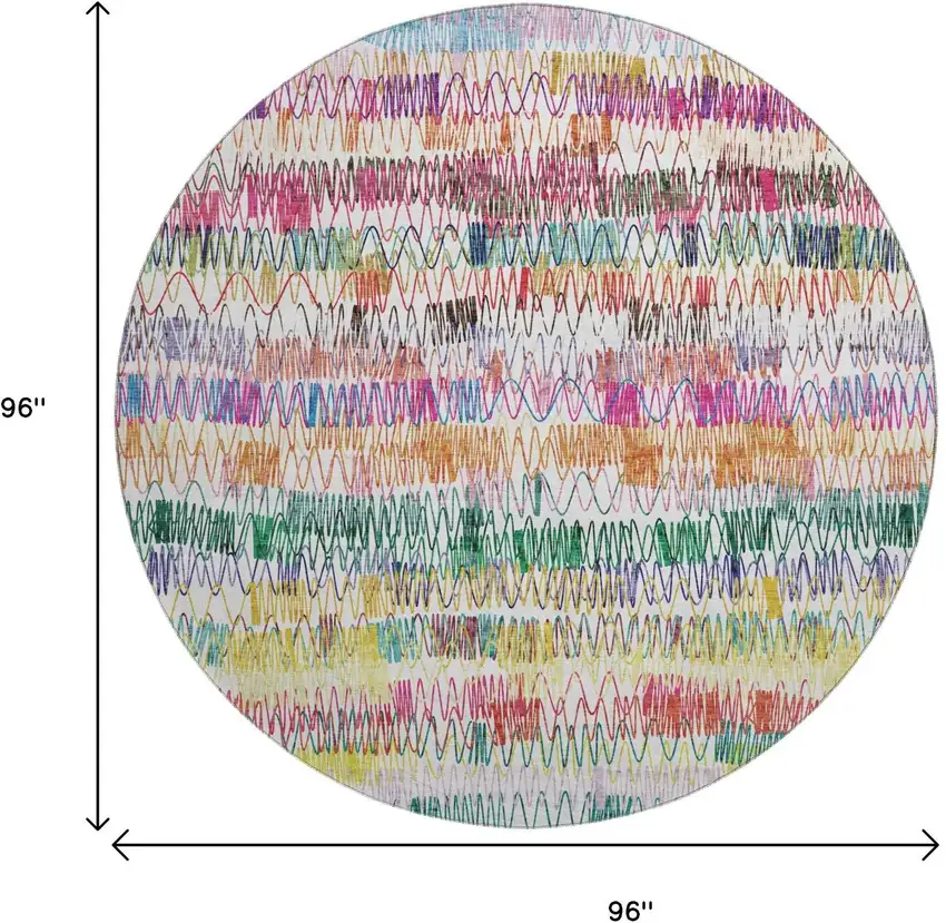 8' Green Purple And Orange Striped Washable Round Rug With UV Protection Photo 3