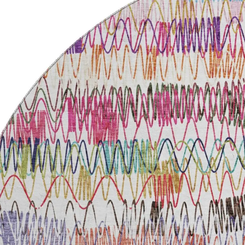 8' Green Purple And Orange Striped Washable Round Rug With UV Protection Photo 3