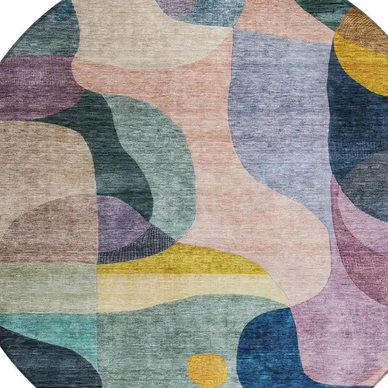8' Green Purple And Pink Round Abstract Washable Indoor Outdoor Area Rug Photo 6
