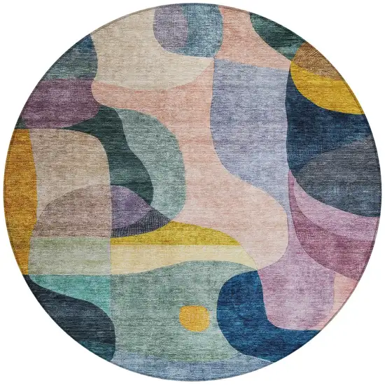 8' Green Purple And Pink Round Abstract Washable Indoor Outdoor Area Rug Photo 7