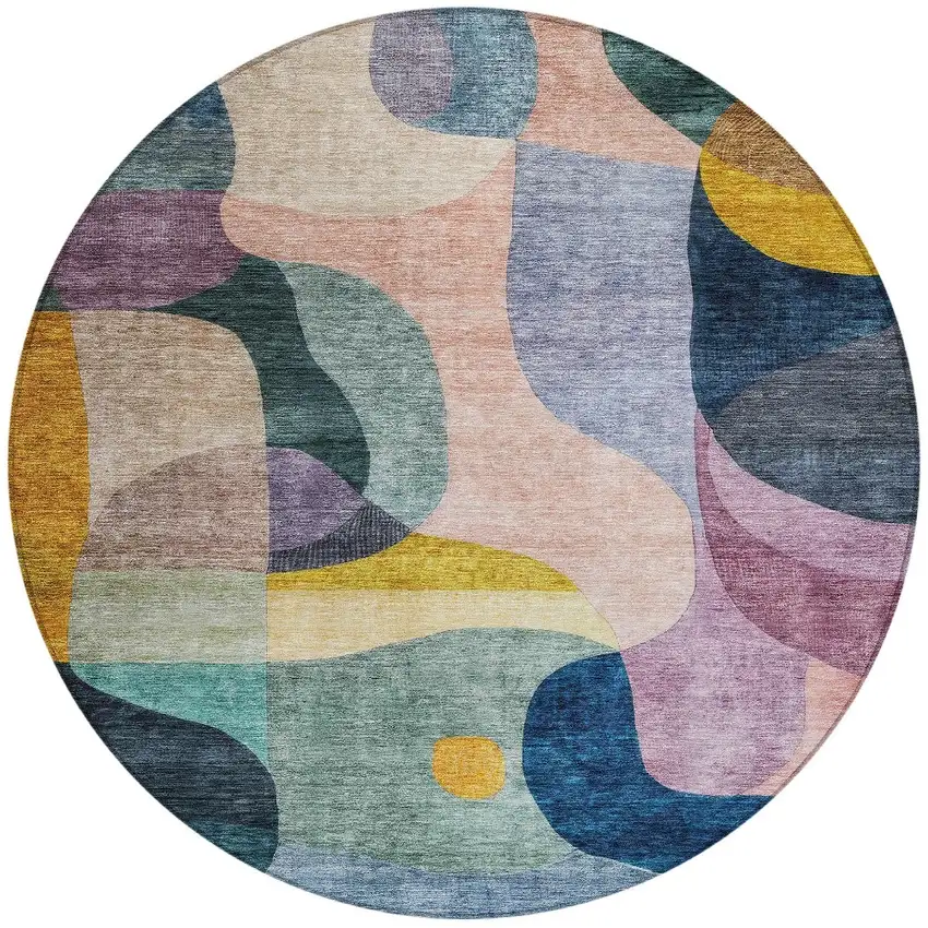 8' Green Purple And Pink Round Abstract Washable Indoor Outdoor Area Rug Photo 7