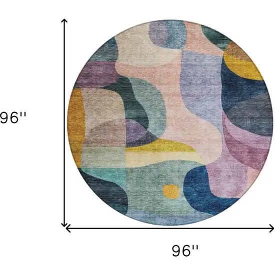 8' Green Purple And Pink Round Abstract Washable Indoor Outdoor Area Rug Photo 8