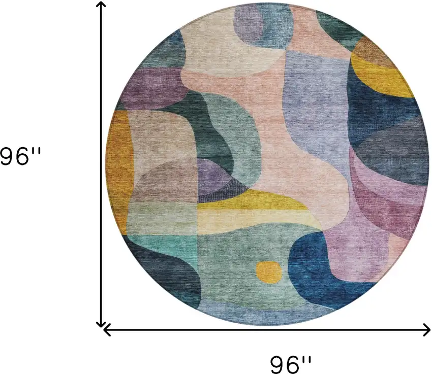 8' Green Purple And Pink Round Abstract Washable Indoor Outdoor Area Rug Photo 8
