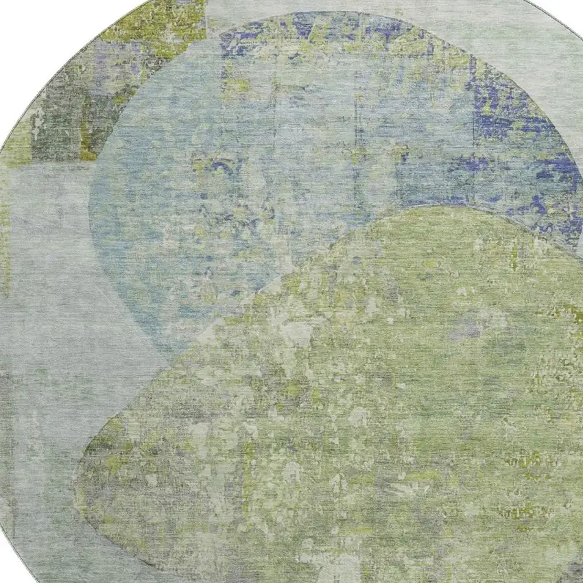 8' Green Purple And Silver Abstract Washable Round Rug With UV Protection Photo 2