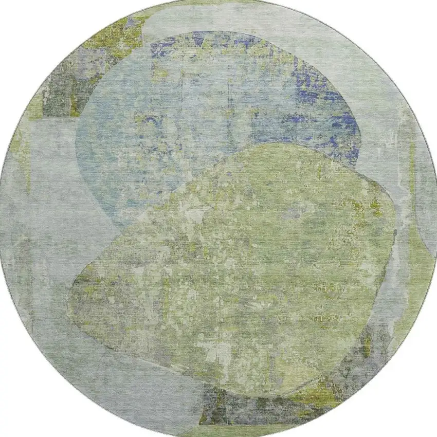 8' Green Purple And Silver Abstract Washable Round Rug With UV Protection Photo 4