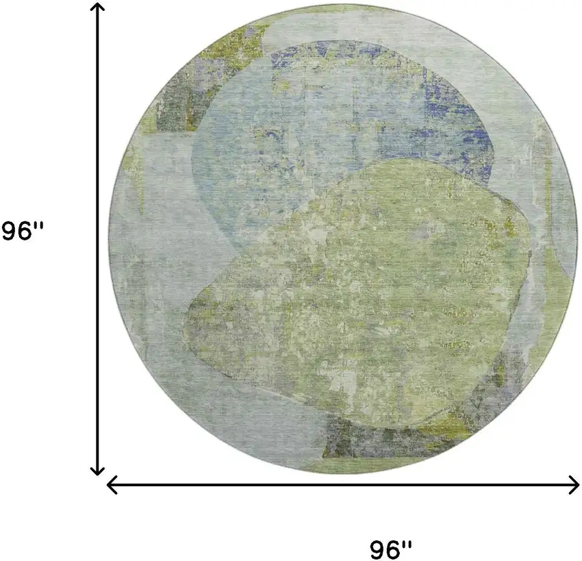 8' Green Purple And Silver Abstract Washable Round Rug With UV Protection Photo 9