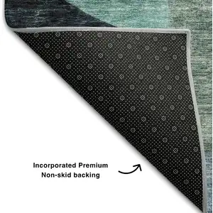 Photo of 8' Green Purple Gold And Teal Abstract Geometric Washable Round Rug With UV Protection