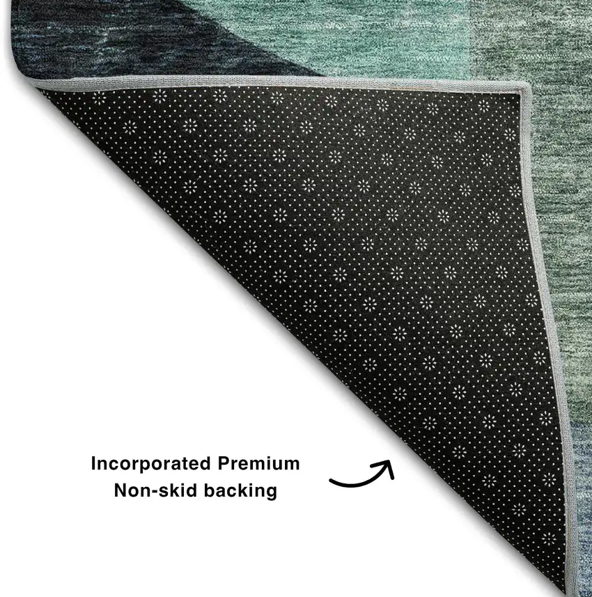 8' Green Purple Gold And Teal Abstract Geometric Washable Round Rug With UV Protection Photo 4