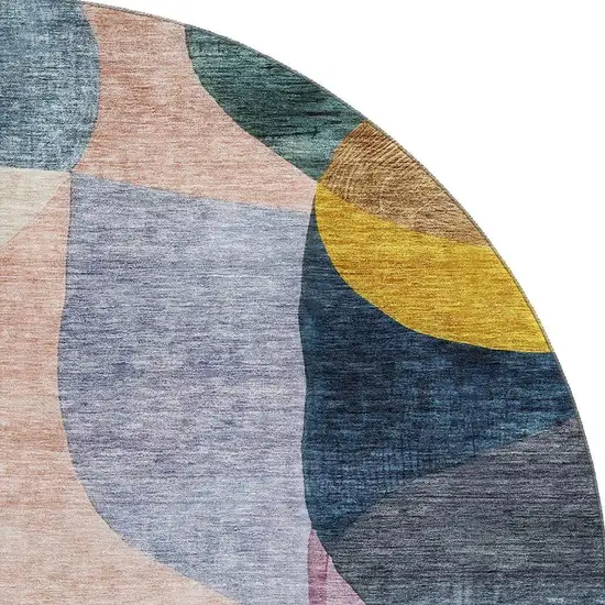 8' Green Purple Gold And Teal Abstract Geometric Washable Round Rug With UV Protection Photo 2