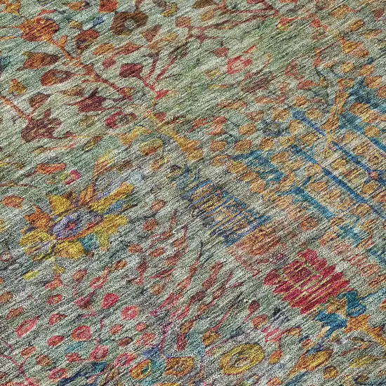 8' Green Red And Navy Blue Round Floral Washable Indoor Outdoor Area Rug Photo 8