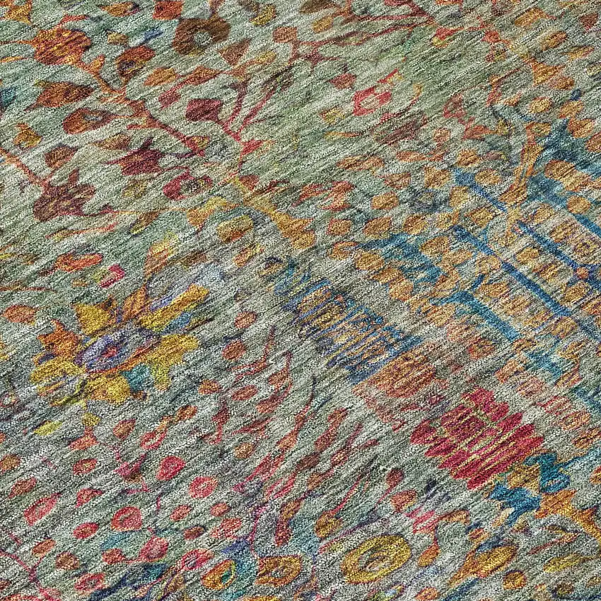 8' Green Red And Navy Blue Round Floral Washable Indoor Outdoor Area Rug Photo 8